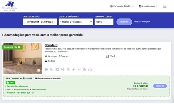 Uso de cupom SBTE no Hotel Atibaia Residence